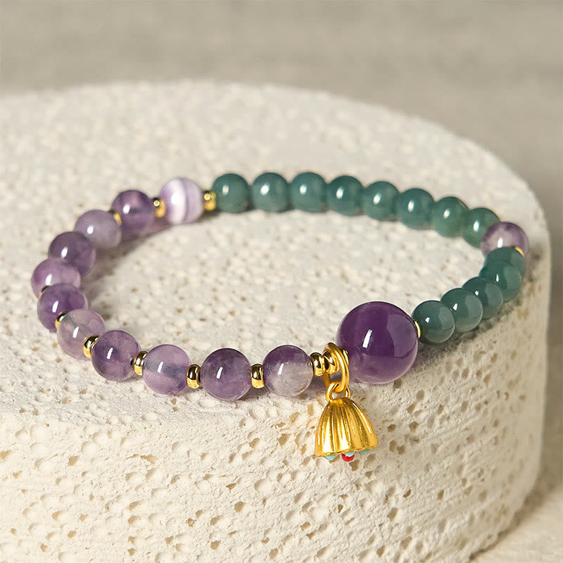 Bracciale Buddha Stones Natural Lotus Ametista Giada - Ametista (circonferenza del polso: 14-16 cm) - image 1