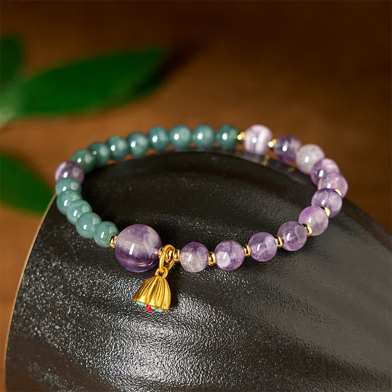 Bracciale Buddha Stones Natural Lotus Ametista Giada - image 2