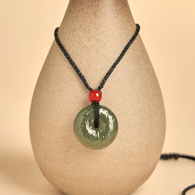 Collana con ciondolo portafortuna , Buddha Stones, fibbia della pace, nuvole di buon auspicio, giada ciano - image 10