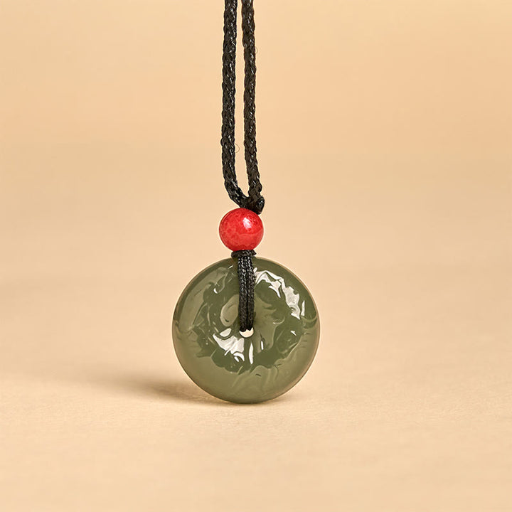 Collana con ciondolo portafortuna , Buddha Stones, fibbia della pace, nuvole di buon auspicio, giada ciano - image 4