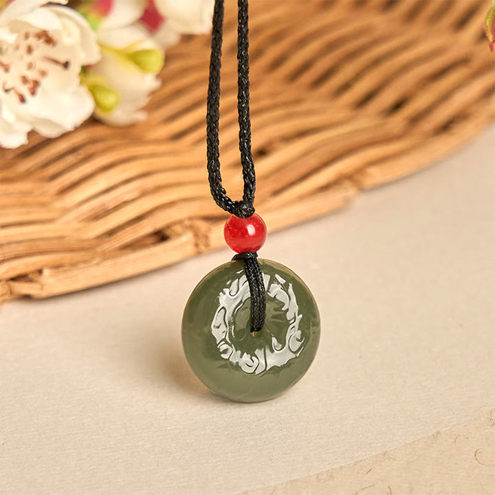 Collana con ciondolo portafortuna , Buddha Stones, fibbia della pace, nuvole di buon auspicio, giada ciano - image 5