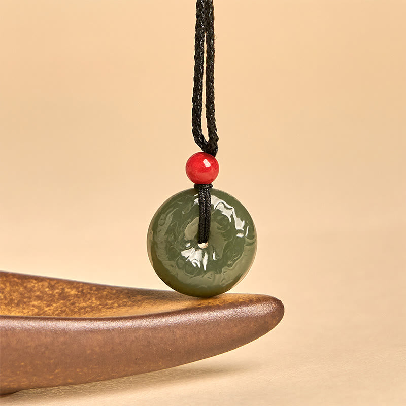 Collana con ciondolo portafortuna , Buddha Stones, fibbia della pace, nuvole di buon auspicio, giada ciano - image 3