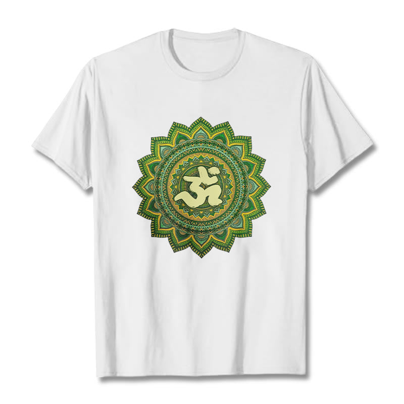 Buddha Stones Maglietta casual in cotone con motivo mandala verde e simbolo Om - Bianco - 2XL - image 1