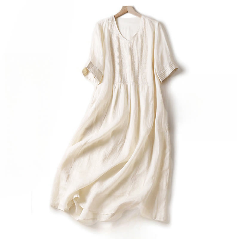 Abito midi casual in cotone con pieghe a fisarmonica, scollo a V, maniche corte e tasche, Buddha Stones - OldLace - US14, UK/AU18, EU46 (2XL) - image 30
