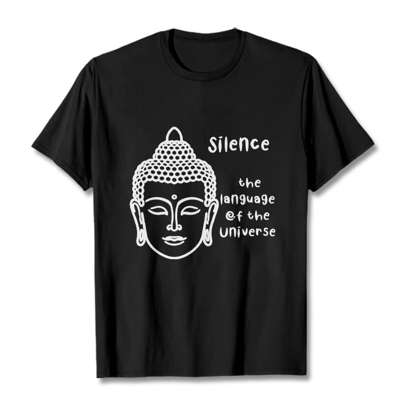 Buddha Stones Maglietta casual in cotone con motivo a testa di Buddha in meditazione - Nero - 2XL - image 1