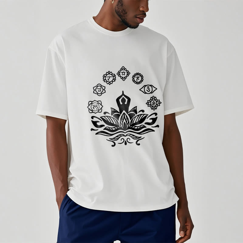 Maglietta casual in cotone con Buddha Stones Mediting Figure Lotus Flower Seven Chakras - image 9
