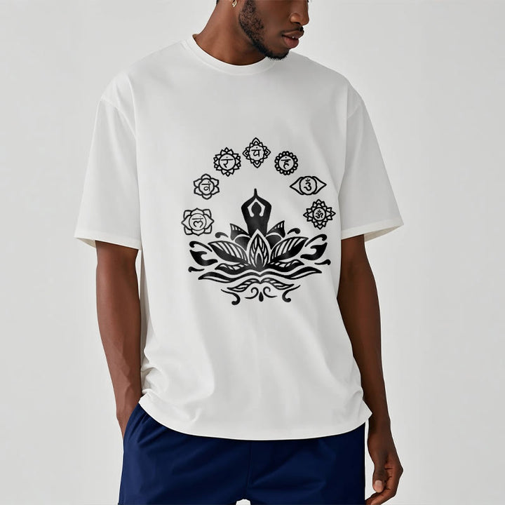 Maglietta casual in cotone con Buddha Stones Mediting Figure Lotus Flower Seven Chakras - image 9