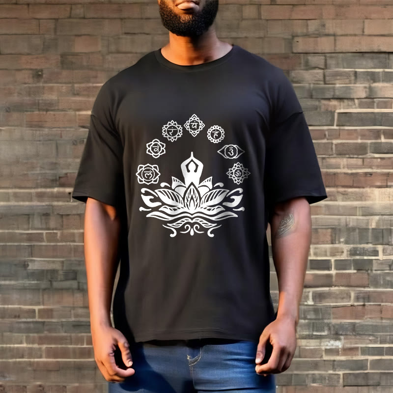 Maglietta casual in cotone con Buddha Stones Mediting Figure Lotus Flower Seven Chakras - image 6