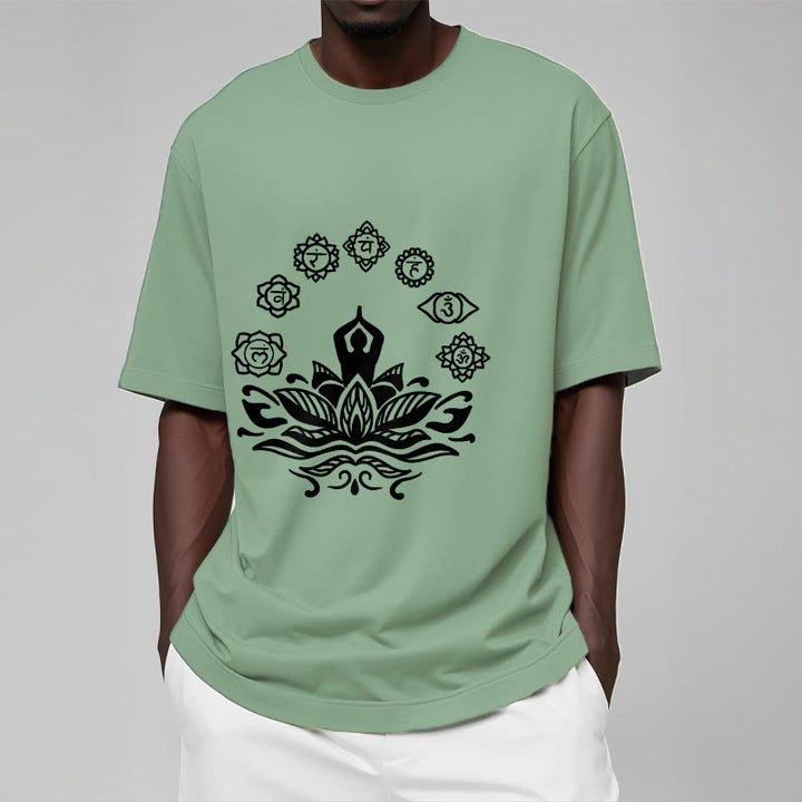 Maglietta casual in cotone con Buddha Stones Mediting Figure Lotus Flower Seven Chakras - image 16