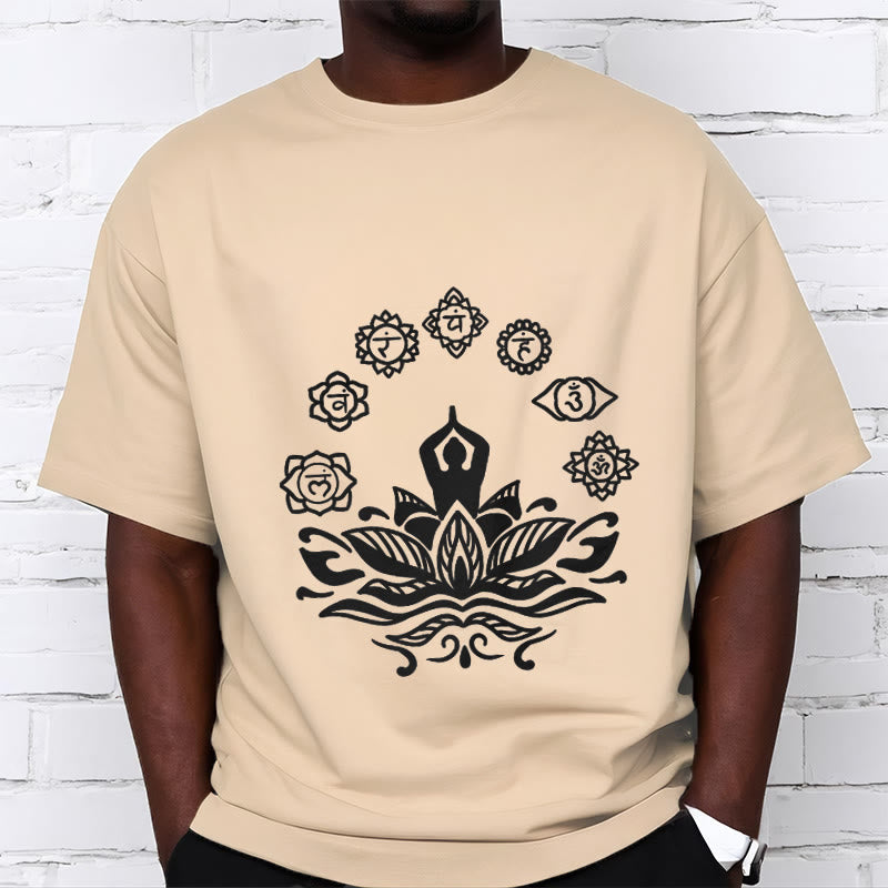 Maglietta casual in cotone con Buddha Stones Mediting Figure Lotus Flower Seven Chakras - image 12