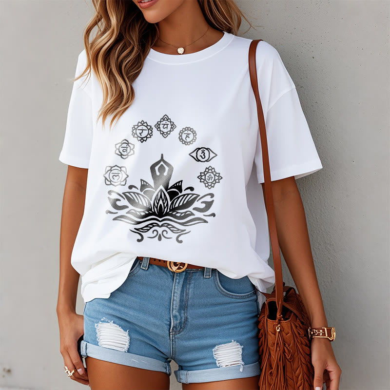 Maglietta casual in cotone con Buddha Stones Mediting Figure Lotus Flower Seven Chakras - image 10
