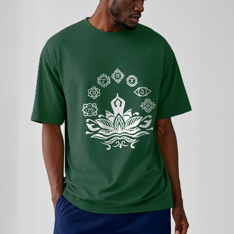 Maglietta casual in cotone con Buddha Stones Mediting Figure Lotus Flower Seven Chakras - image 2