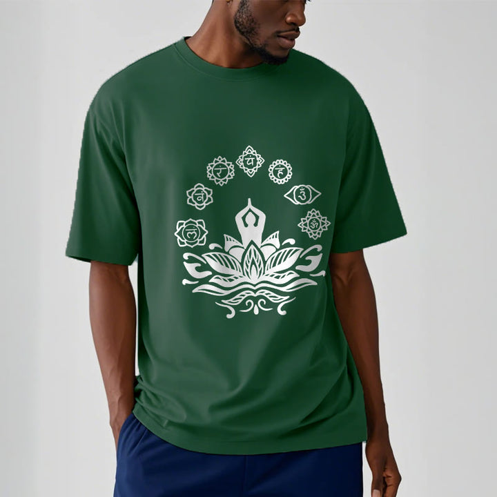 Maglietta casual in cotone con Buddha Stones Mediting Figure Lotus Flower Seven Chakras - image 2