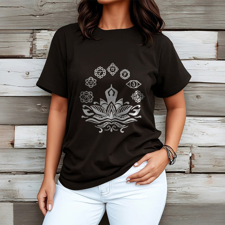 Maglietta casual in cotone con Buddha Stones Mediting Figure Lotus Flower Seven Chakras - image 7