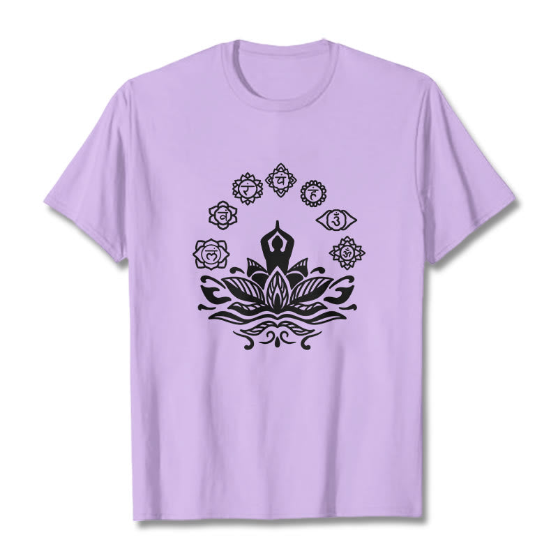 Maglietta casual in cotone con Buddha Stones Mediting Figure Lotus Flower Seven Chakras - Prugna - 2XL - image 17