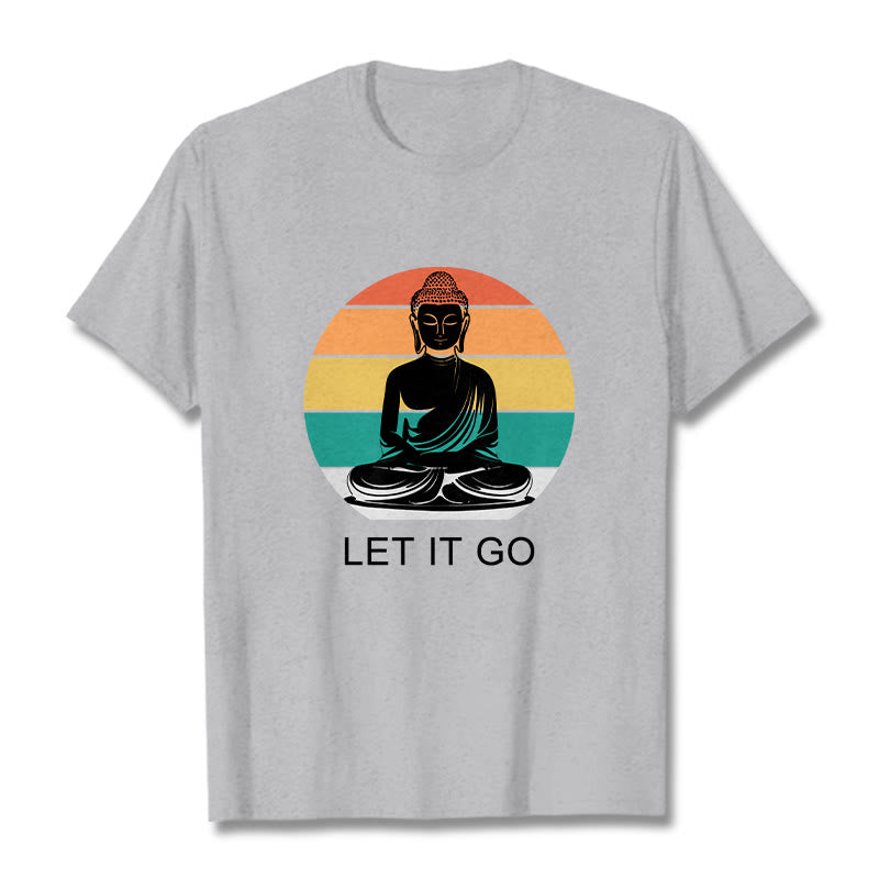 Maglietta casual in cotone con motivo Buddha in meditazione, motivo a righe colorate su sfondo Buddha Stones - Grigio chiaro - 2XL - image 20