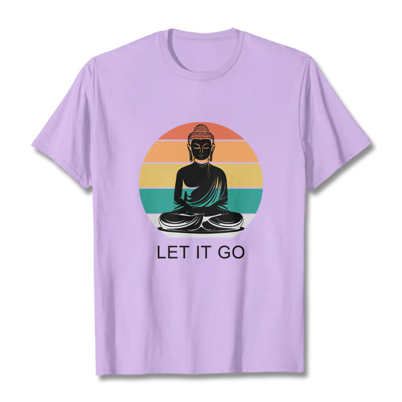 Maglietta casual in cotone con motivo Buddha in meditazione, motivo a righe colorate su sfondo Buddha Stones - Prugna - 2XL - image 17