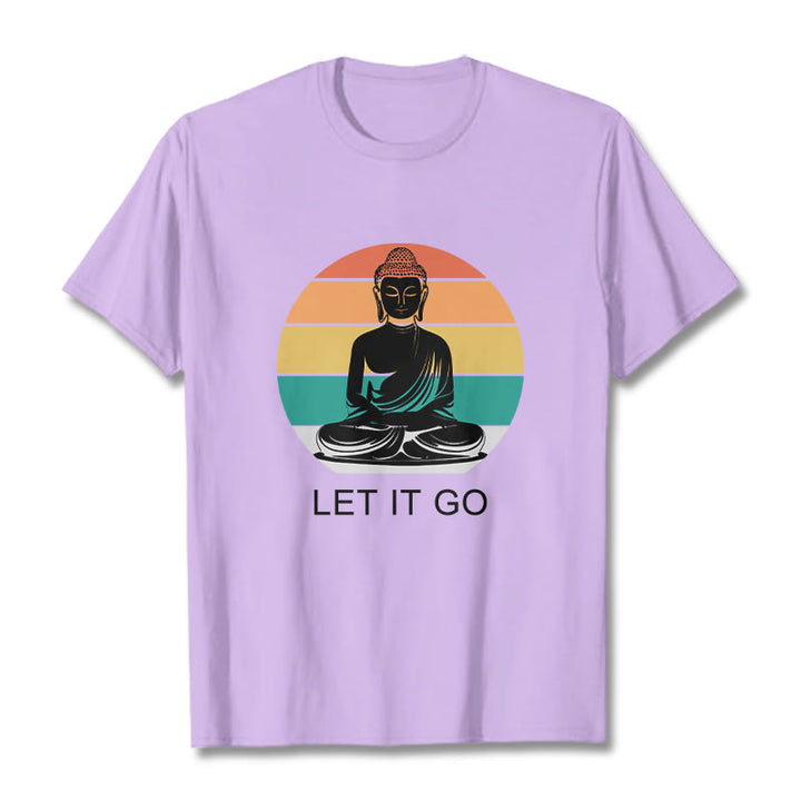 Maglietta casual in cotone con motivo Buddha in meditazione, motivo a righe colorate su sfondo Buddha Stones - Prugna - 2XL - image 17