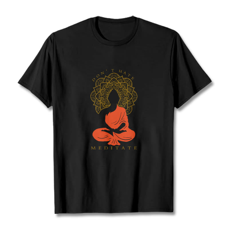 Maglietta casual in cotone con motivo Buddha Mandala e motivo meditativo Buddha Buddha Stones - Nero - 2XL - image 1
