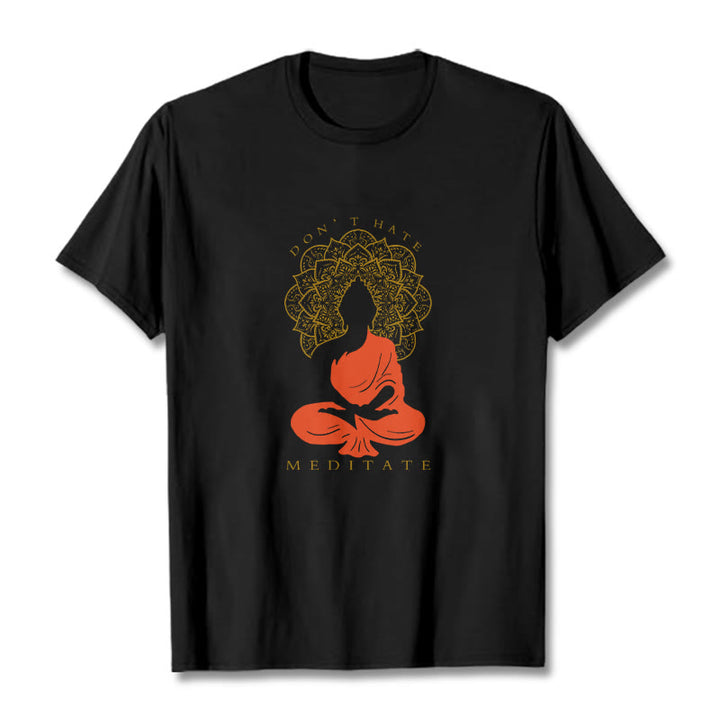 Maglietta casual in cotone con motivo Buddha Mandala e motivo meditativo Buddha Buddha Stones - Nero - 2XL - image 1