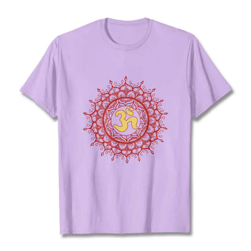 Buddha Stones Maglietta casual in cotone con motivo mandala rosso e simbolo Om - Prugna - 2XL - image 16