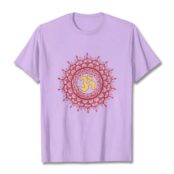 Buddha Stones Maglietta casual in cotone con motivo mandala rosso e simbolo Om - Prugna - 2XL - image 16