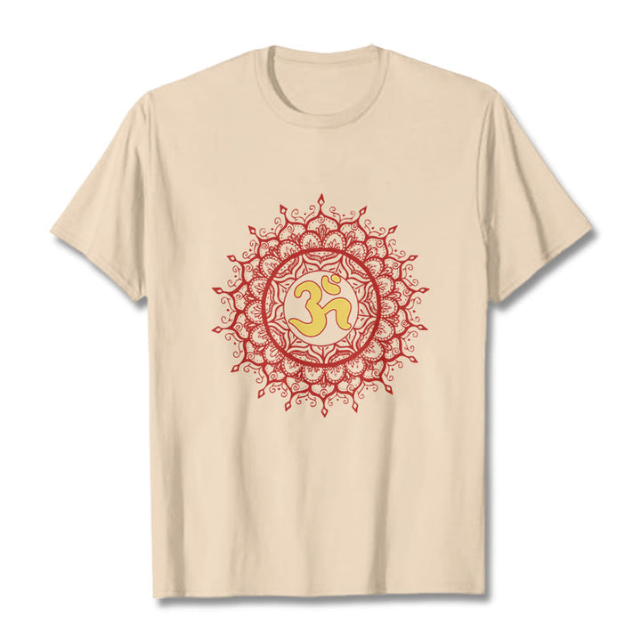 Buddha Stones Maglietta casual in cotone con motivo mandala rosso e simbolo Om - Biscotto - 2XL - image 8