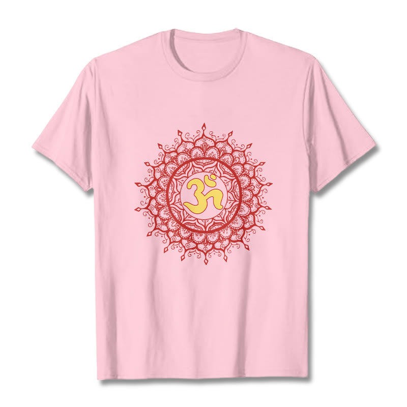 Buddha Stones Maglietta casual in cotone con motivo mandala rosso e simbolo Om - Rosa chiaro - 2XL - image 12