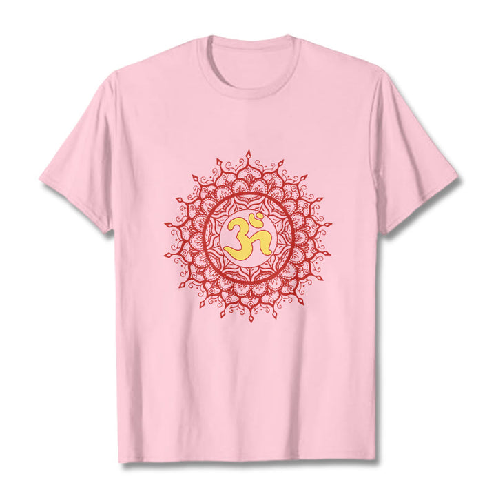 Buddha Stones Maglietta casual in cotone con motivo mandala rosso e simbolo Om - Rosa chiaro - 2XL - image 12