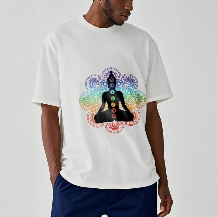 Maglietta casual in cotone con motivo mandala colorato e figura meditativa Buddha Stones - image 7