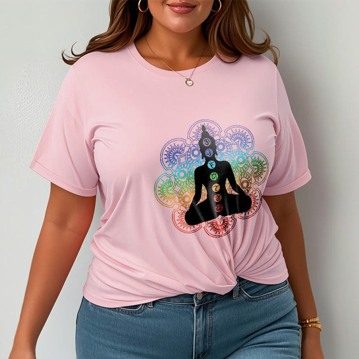 Maglietta casual in cotone con motivo mandala colorato e figura meditativa Buddha Stones - image 14