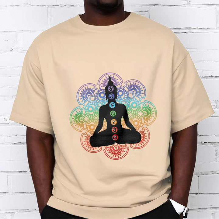 Maglietta casual in cotone con motivo mandala colorato e figura meditativa Buddha Stones - image 10