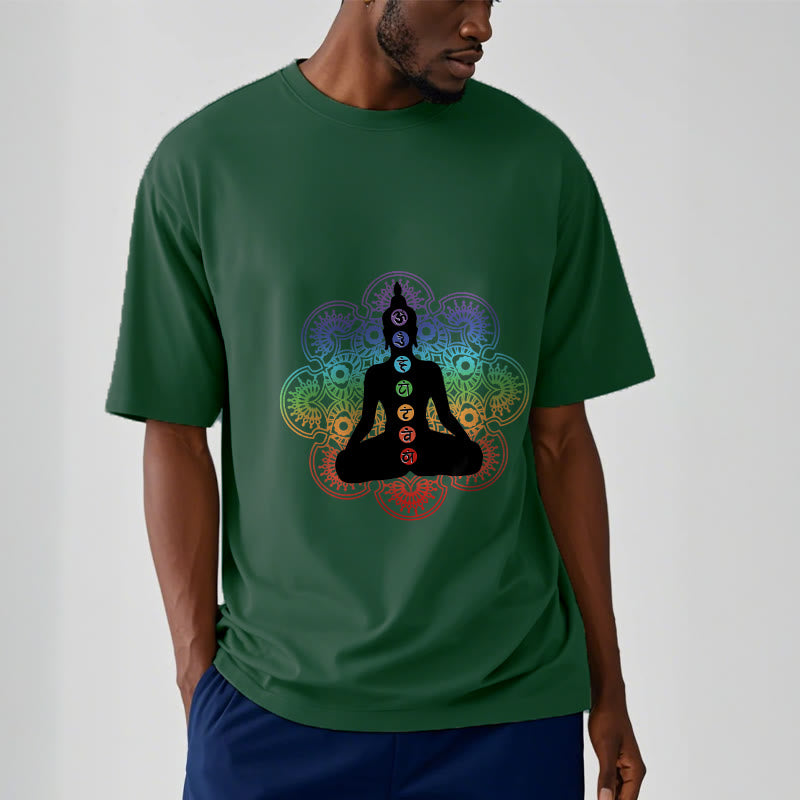 Maglietta casual in cotone con motivo mandala colorato e figura meditativa Buddha Stones - image 12