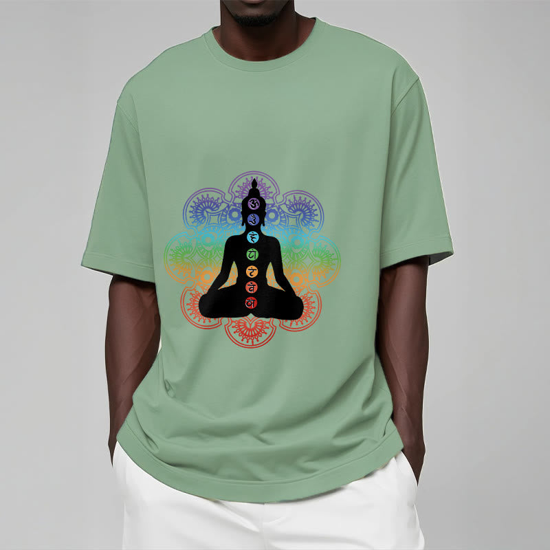 Maglietta casual in cotone con motivo mandala colorato e figura meditativa Buddha Stones - image 16