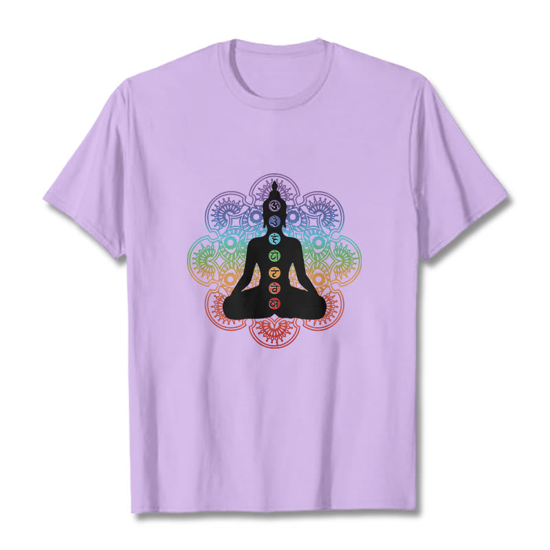 Maglietta casual in cotone con motivo mandala colorato e figura meditativa Buddha Stones - Prugna - 2XL - image 17