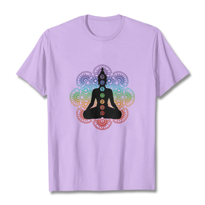 Maglietta casual in cotone con motivo mandala colorato e figura meditativa Buddha Stones - Prugna - 2XL - image 17