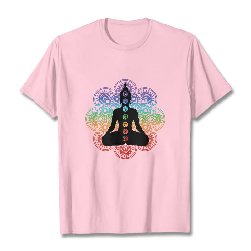Maglietta casual in cotone con motivo mandala colorato e figura meditativa Buddha Stones - Rosa chiaro - 2XL - image 13