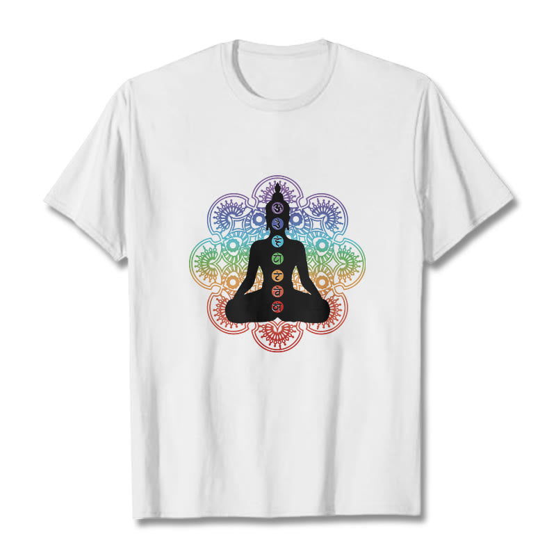Maglietta casual in cotone con motivo mandala colorato e figura meditativa Buddha Stones - Bianco - 2XL - image 6
