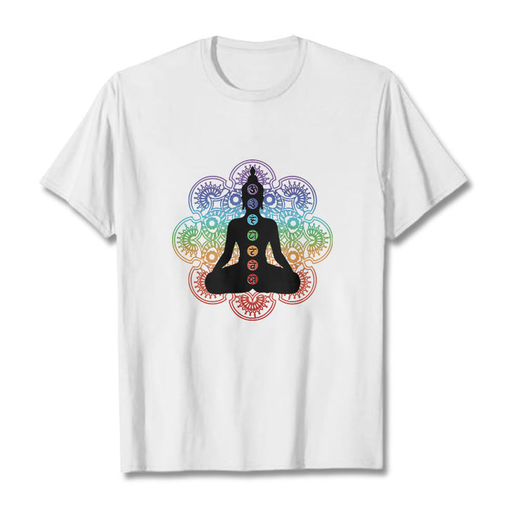 Maglietta casual in cotone con motivo mandala colorato e figura meditativa Buddha Stones - Bianco - 2XL - image 6
