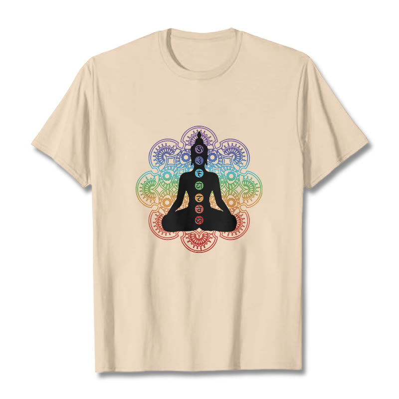 Maglietta casual in cotone con motivo mandala colorato e figura meditativa Buddha Stones - Biscotto - 2XL - image 9
