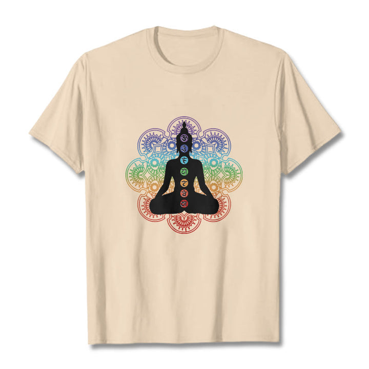 Maglietta casual in cotone con motivo mandala colorato e figura meditativa Buddha Stones - Biscotto - 2XL - image 9