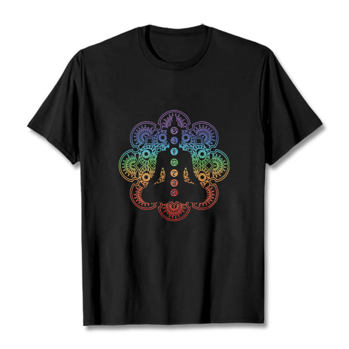 Maglietta casual in cotone con motivo mandala colorato e figura meditativa Buddha Stones - Nero - 2XL - image 1