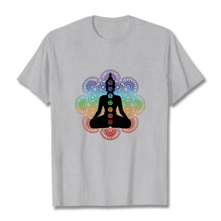 Maglietta casual in cotone con motivo mandala colorato e figura meditativa Buddha Stones - Grigio chiaro - 2XL - image 20