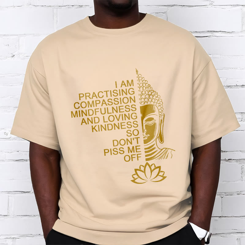 Maglietta casual in cotone con motivo a fiori di loto e lato dorato Buddha Stones - image 9