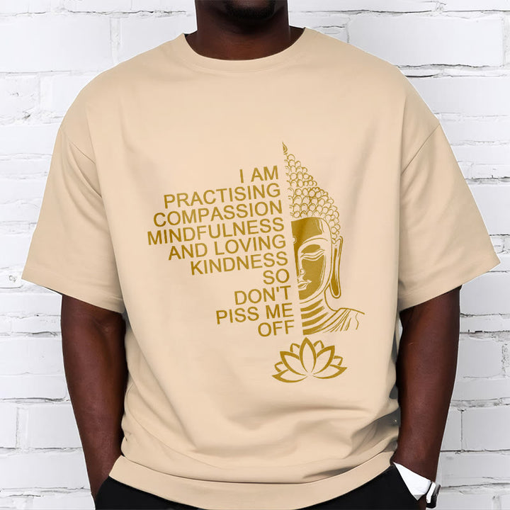 Maglietta casual in cotone con motivo a fiori di loto e lato dorato Buddha Stones - image 9