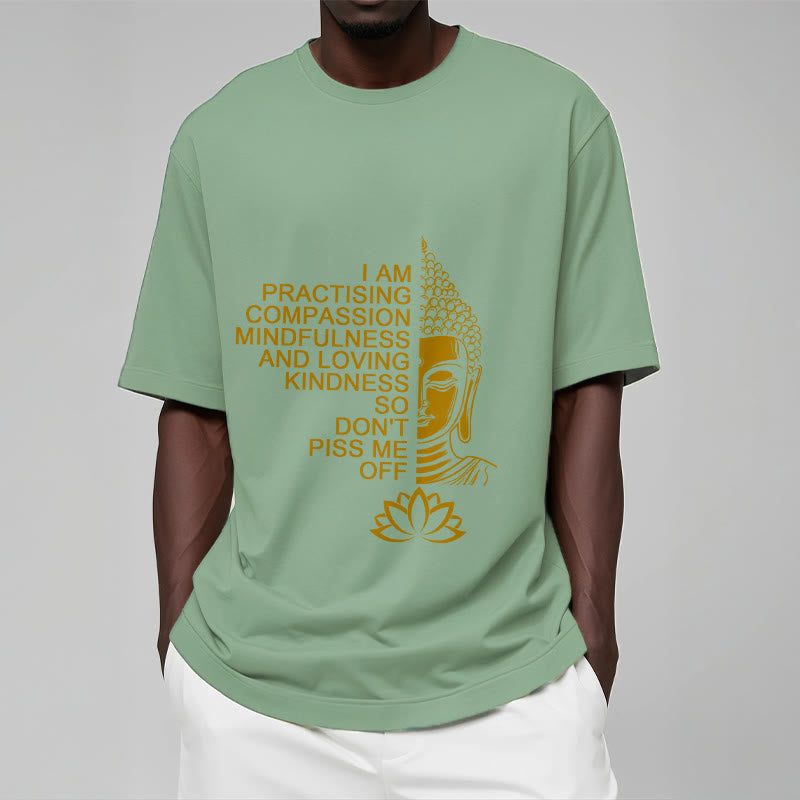 Maglietta casual in cotone con motivo a fiori di loto e lato dorato Buddha Stones - image 16