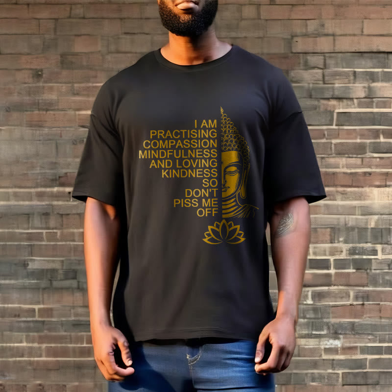 Maglietta casual in cotone con motivo a fiori di loto e lato dorato Buddha Stones - image 6