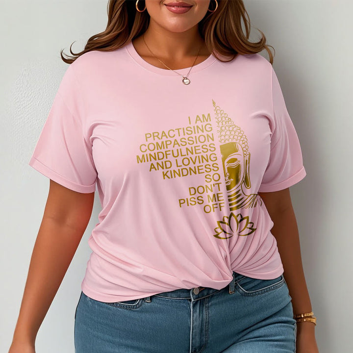Maglietta casual in cotone con motivo a fiori di loto e lato dorato Buddha Stones - image 14