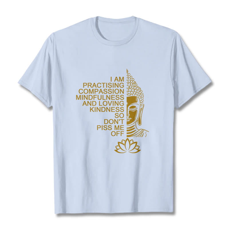 Maglietta casual in cotone con motivo a fiori di loto e lato dorato Buddha Stones - Ciano chiaro - 2XL - image 19