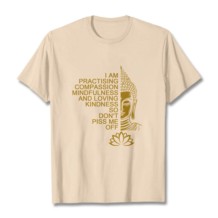 Maglietta casual in cotone con motivo a fiori di loto e lato dorato Buddha Stones - Biscotto - 2XL - image 9